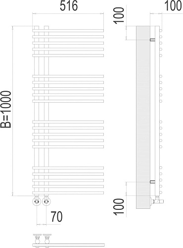 Полотенцесушитель TERMINUS Астра П20 70x1000 (хром)