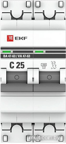 Выключатель автоматический EKF ВА 47-63 2P 25А (C) 4.5kA PROxima mcb4763-2-25C-pro