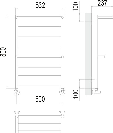 Полотенцесушитель TERMINUS Аврора П8 500х800 (с 2 полками)