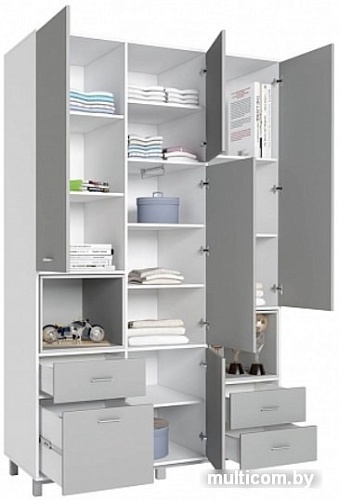 Шкаф распашной Polini Kids Mirum 2335 (белый-серый/серый)
