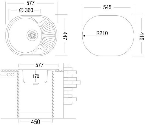 Кухонная мойка Ukinox FAD577.447-GT6K 2L (с сифоном)