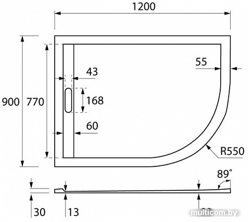 Душевой поддон Cezares TRAY-AS-RH-120/90-550-30-W-L