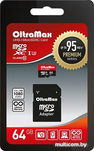 Карта памяти Oltramax Premium OM064GCSDXC10UHS-1-PrU3 microSDXC 64GB (с адаптером)