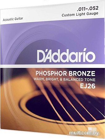 Струны для гитары D'Addario EJ26 Custom Light 11-52