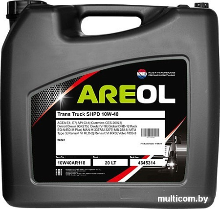 Моторное масло Areol Trans Truck SHPD 10W-40 20л
