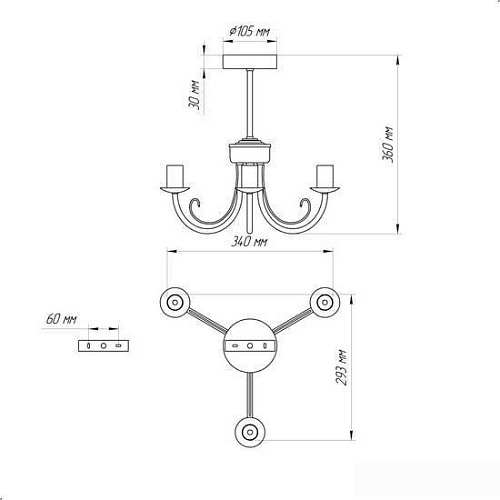 Люстра средней высоты Элетех Рустика 133 НСБ 01-3х60-144 Е14 1005404243 (белый патина)