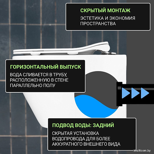Унитаз подвесной Saniteco KW-99046 в комплекте с инсталляцией + R020467 + R0121A6