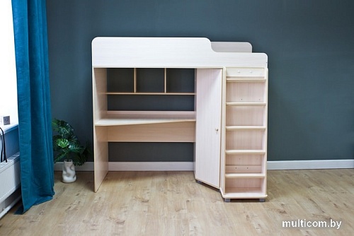 Кровать-чердак Красная звезда Р440 Капризун 5 со шкафом 180x80 (дуб млечный)