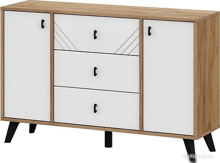 Тумба Mio Tesoro Байкал 3 ящика двухстворчатый (дуб золотистый/белый матовый)