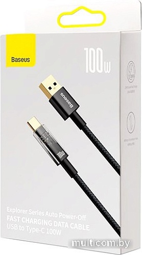Кабель Baseus Explorer Series Auto Power-Off Fast Charging USB Type-A -USB Type-C (1 м, черный)
