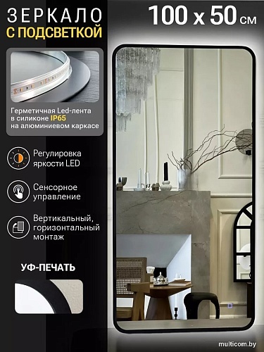Зеркало с подсветкой eMZe Smartphone 50x100 LED.UV.SMART.50.100.CHE (черный)