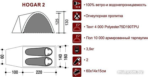 Кемпинговая палатка Canadian Camper Hogar 2 (оливковый/серый)
