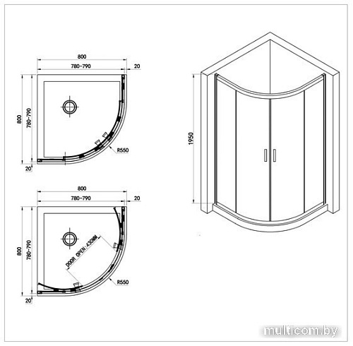 Душевой уголок Adema Glass Line MD2142-80 (тонированное стекло)