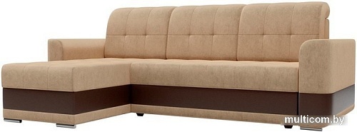 Угловой диван Mebelico Честер 61112 (левый, вельвет бежевый/экокожа коричневый)