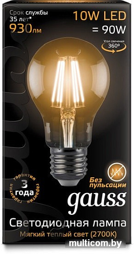 Светодиодная лампа Gauss Filament A60 E27 10 Вт 2700 К 102802110