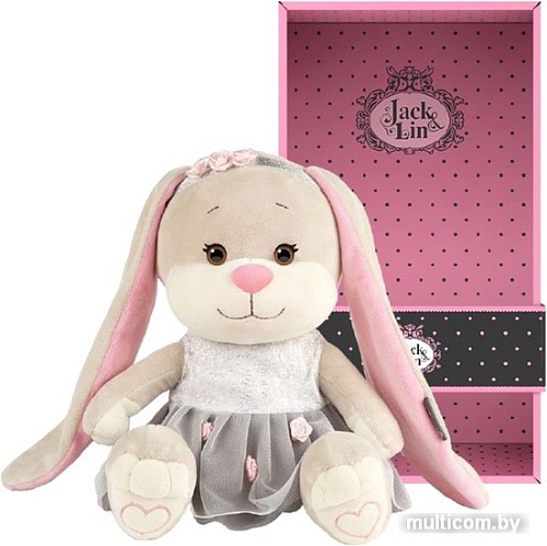 Классическая игрушка Jack&Lin Зайка в сером платье с розовыми вставками JL-022010-25