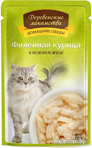 Консервированный корм для кошек Деревенские лакомства Филейная курица в желе 70 г
