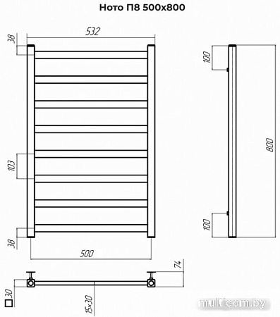 Полотенцесушитель TERMINUS Ното П8 500x800