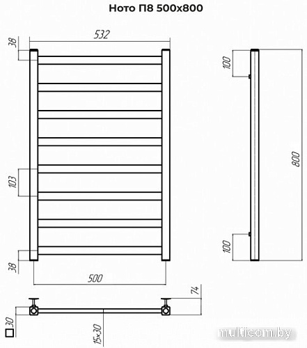 Полотенцесушитель TERMINUS Ното П8 500x800