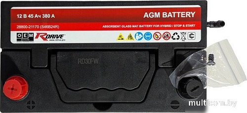 Автомобильный аккумулятор RDrive AGM Asia JL 380A L+ (45 А·ч)