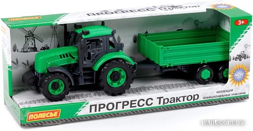 Трактор Полесье Прогресс с бортовым прицепом 91260 (зелёный)