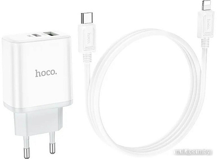 Сетевое зарядное Hoco C105A Lightning (белый)