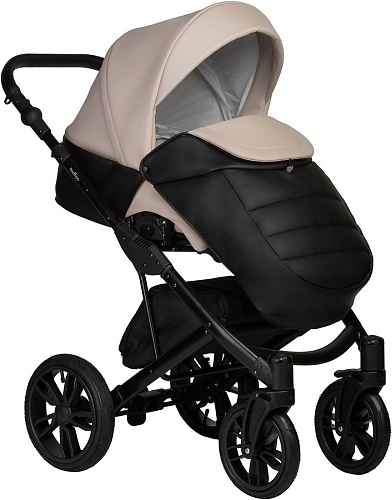 Универсальная коляска Indigo Mio ECO (2 в 1, 04/черная кожа+светло-бежевая кожа)