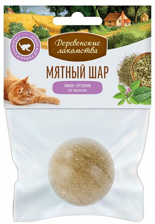 Лакомство для кошек Деревенские лакомства игрушка-шар тимьян + пустырник 22 г