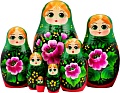 Развивающая игра Брестская Матрешка В зеленом платке и сарафане с розами (набор 7 шт)