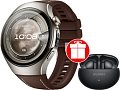 Умные часы Huawei Watch 5 46 мм (титановый, с коричневым силиконовым ремешком, международная версия) + наушники Huawei FreeBuds 6i по акции