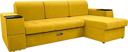 Диван Сириус Лидер-13 с оттоманкой ППУ 285x165 (Eva 18 велюр желтый)