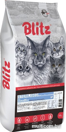 Сухой корм для кошек Blitz Sensitive Turkey Adult Sterilised All Breeds (для стерилизованных с индейкой) 10 кг