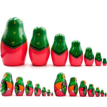 Развивающая игра Брестская Матрешка В зеленом платке и сарафане с розами (набор 7 шт)