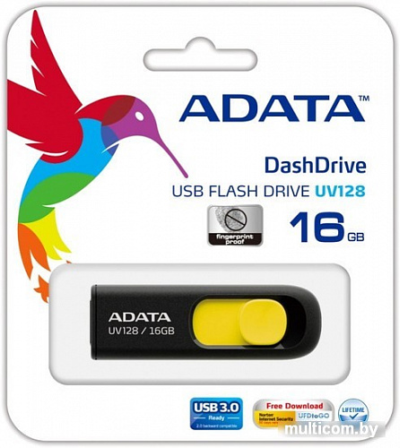 USB Flash A-Data DashDrive UV128 Black/Yellow 16GB (AUV128-16G-RBY)