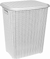 Корзина ВиолетПласт для белья прямоугольная "Вязь" 60 л с крышкой (белый)