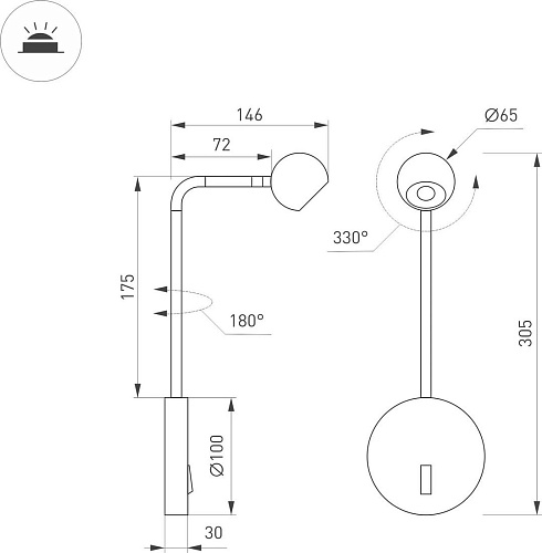 Спот Arlight SP-OTTORI-LONG-WALL-6W Warm3000 BK 30deg 048168