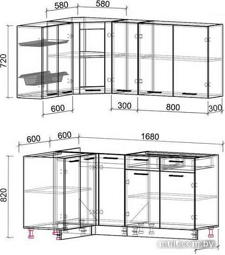 Готовая кухня Интерлиния Мила 12x17 без столешницы (бетон/антрацит)