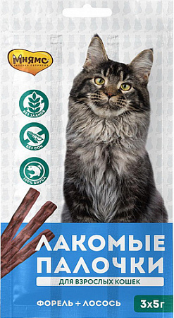 Лакомство для кошек Мнямс Лакомые палочки с форелью и лососем 15 г (3 шт)