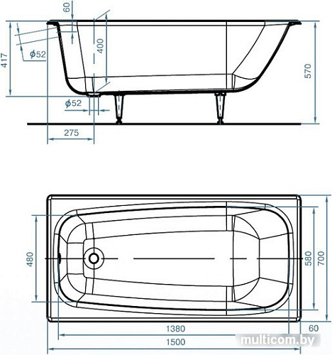 Ванна Универсал ВЧ-1500 «Классик» 150x70 (1 сорт)