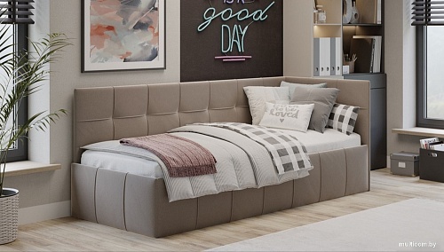 Кровать-тахта Трия Грей c мягкой обивкой с ПМ 80x200 (велюр Galaxy серо-бежевый)