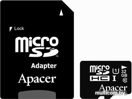 Карта памяти Apacer microSDHC UHS-I (Class 10) 32GB + адаптер (AP32GMCSH10U1-R)