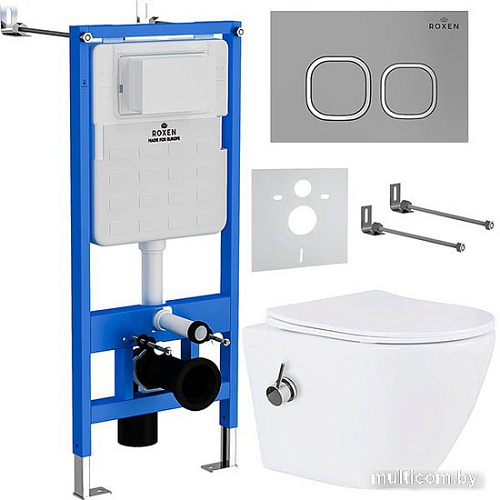 Унитаз подвесной Roxen Antares Bidet в комплекте с инсталляцией StounFix Slim 6 в 1 947524 (кнопка: хром матовый)