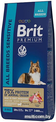 Сухой корм для собак Brit Premium Dog Sensitive баранина и индейка 15 кг