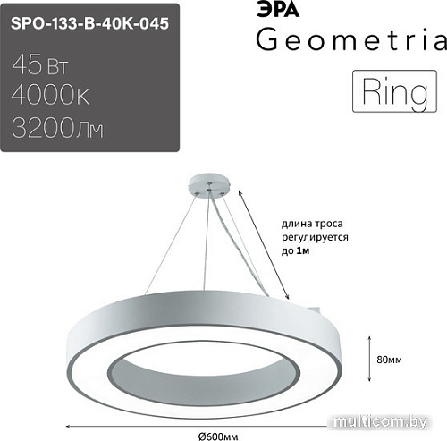 Подвесная люстра ЭРА Geometria Ring SPO-134-W-40K-056 56Вт 4000К 4200Лм IP40 800*800*80 Б0050564 (белый подвесной)