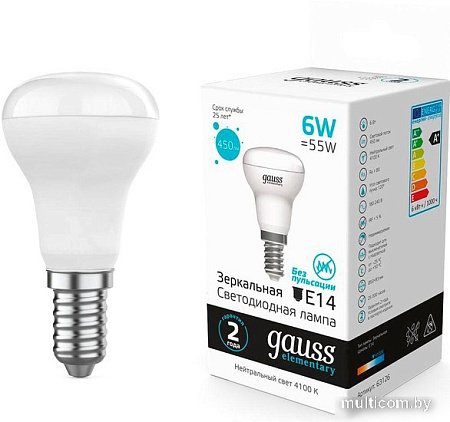 Светодиодная лампочка Gauss Elementary R50 6W 450lm 4100K E14 LED 63126