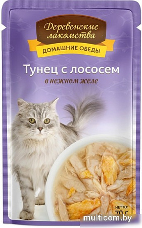 Консервированный корм для кошек Деревенские лакомства Тунец с лососем в желе 70 г