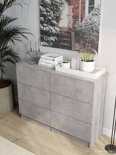 Комод Горизонт Нео 1050 6 ящиков (бетон)