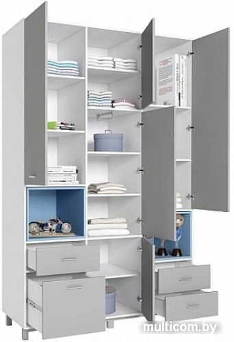 Шкаф распашной Polini Kids Mirum 2335 (белый-серый/голубой)