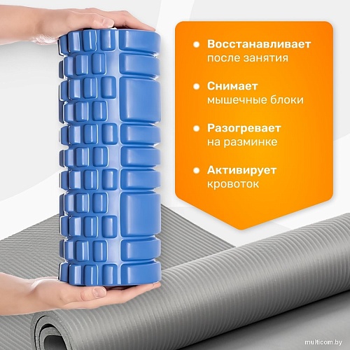 Набор для йоги Sundays Fitness Валик IR97435B + Коврик IR97506 (голубой, серый)