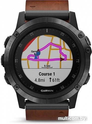 Умные часы Garmin Fenix 5X Plus Sapphire (серый/коричневый кожаный)